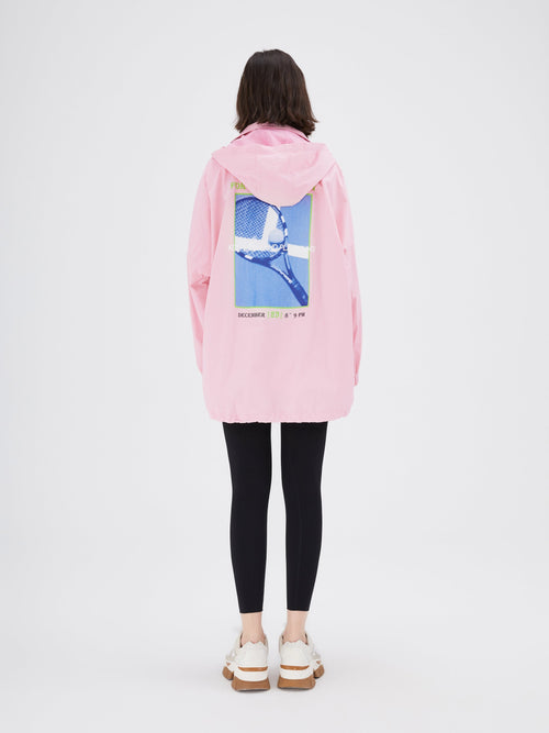 Pink Graphic Print Hooded Windbreaker - Urlazh New York