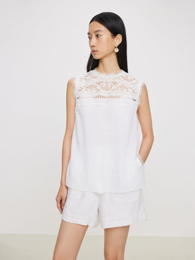 Lace Patchwork Linen Top