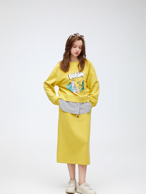 Kiwi Yellow Sweatshirt Set-Skirt