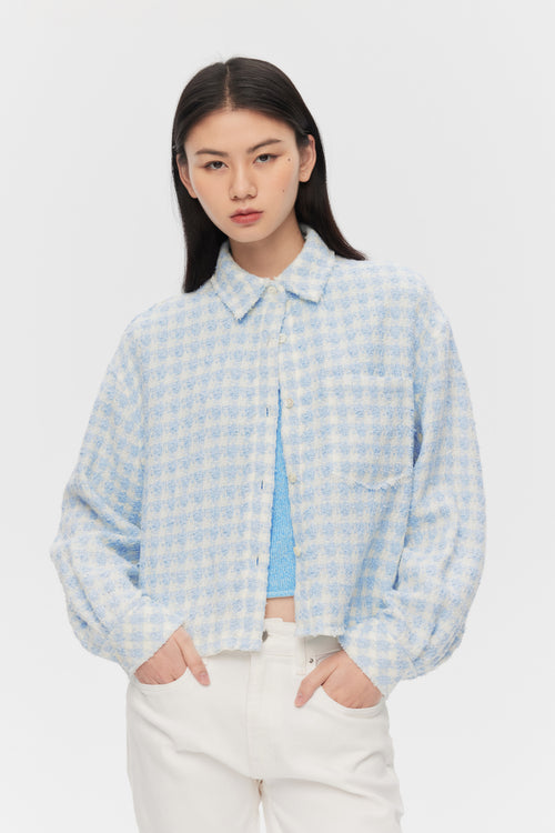 Cream Blue Chambray Short Jacket