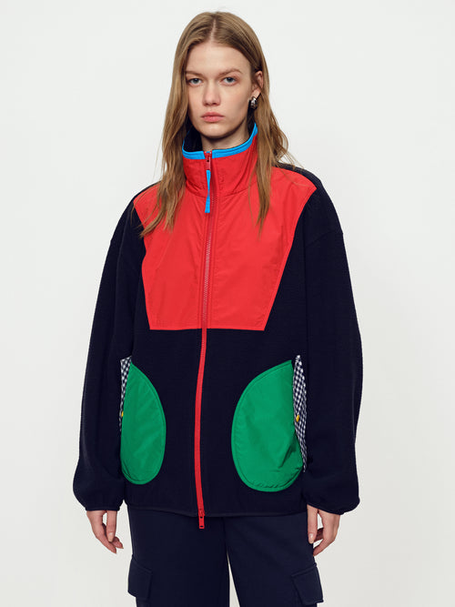 Vibrant Color Blocked Fleece Jacket