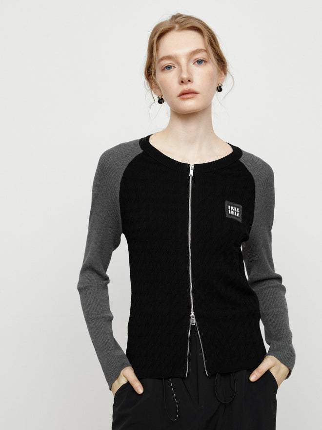 Classic Black And Gray Shoulder Cardigan