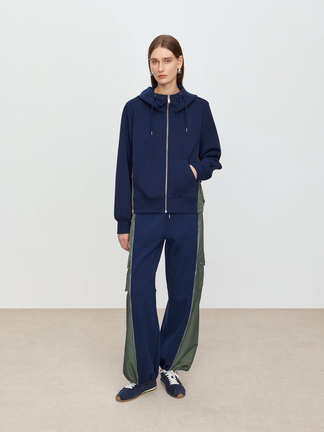 Color Blocking Splicing Casual Hooded Jacket