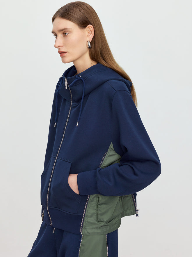 Color Blocking Splicing Casual Hooded Jacket