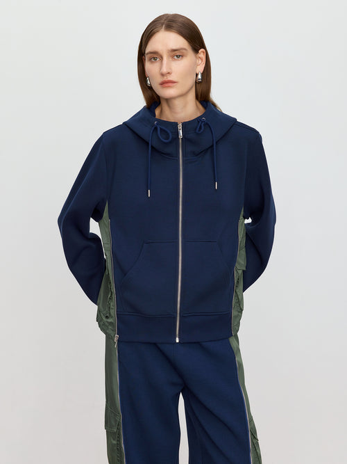 Color Blocking Splicing Casual Hooded Jacket
