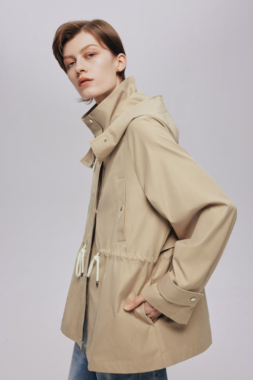 Classic belted hooded trench coat