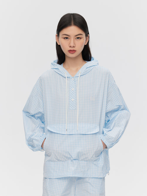 Cream Blue Plaid Set-Top