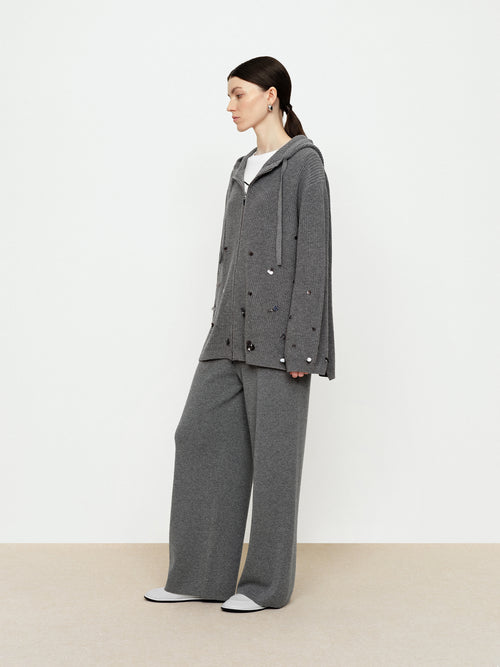 Flowing Light Nail Bead Hooded Cardigan