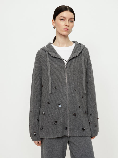 Flowing Light Nail Bead Hooded Cardigan