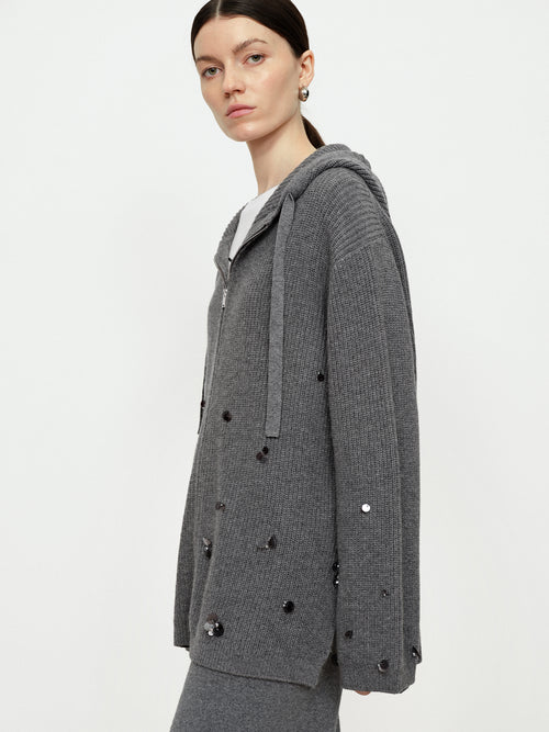 Flowing Light Nail Bead Hooded Cardigan