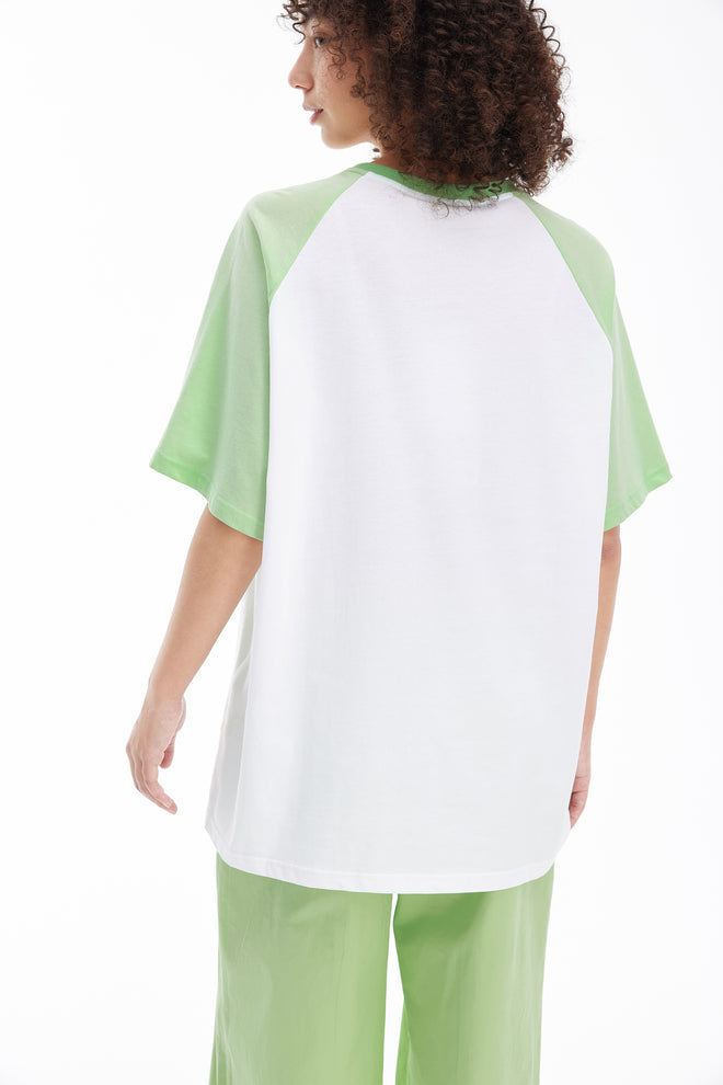 カラーブロッキングスリーブTシャツ - グリーン