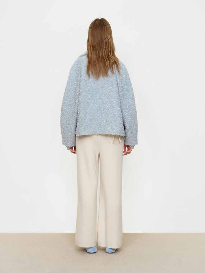 Soft Fog Blue Looped Tweed Short Coat