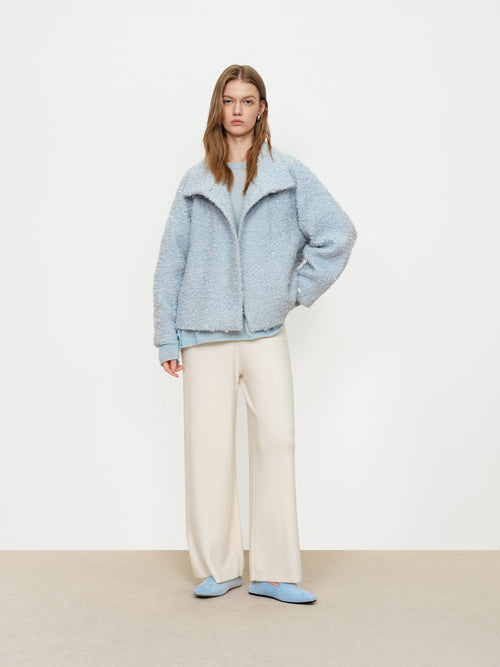 Soft Fog Blue Looped Tweed Short Coat