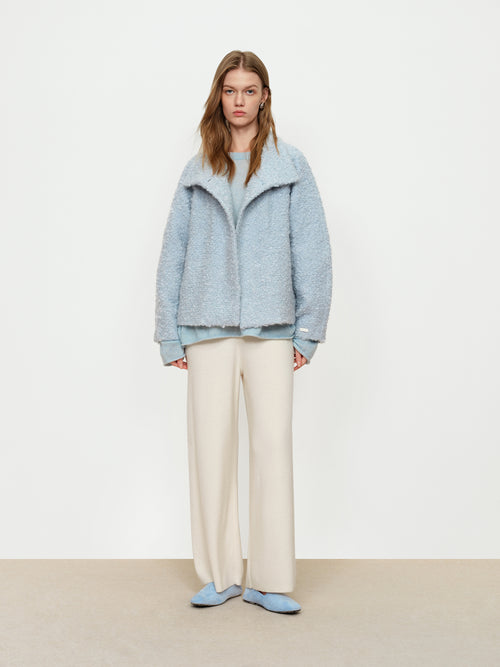 Soft Fog Blue Looped Tweed Short Coat
