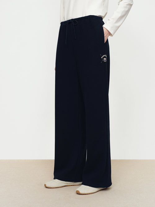 Acetate Wool Drawstring Straight Leg Pants