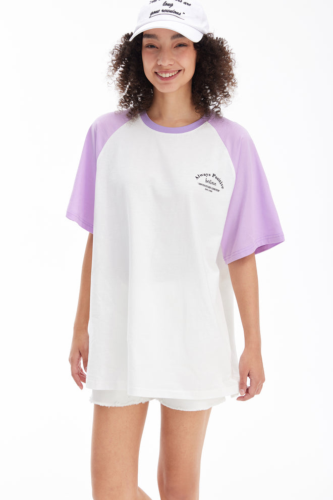 T-shirt à manches color block - Violet