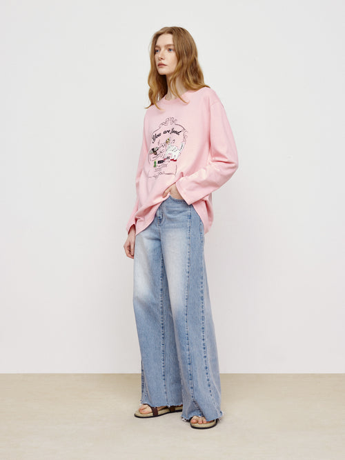 Cat Print Paired With Tee Pink