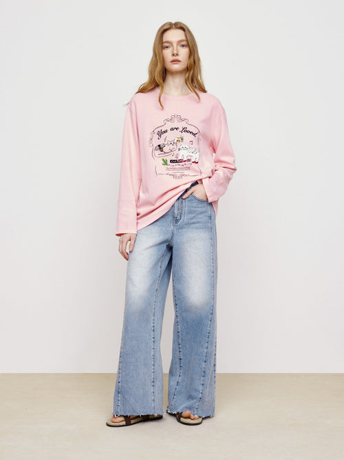 Cat Print Paired With Tee Pink