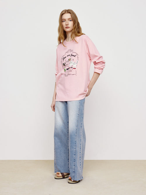 Cat Print Paired With Tee Pink