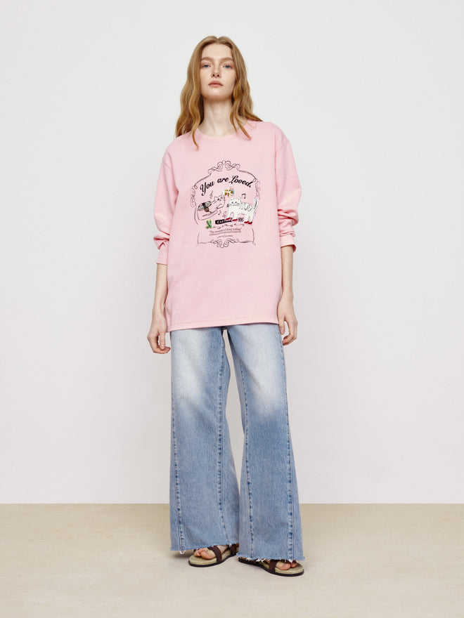 Cat Print Paired With Tee Pink