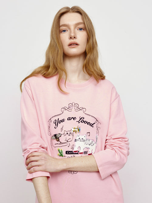 Cat Print Paired With Tee Pink