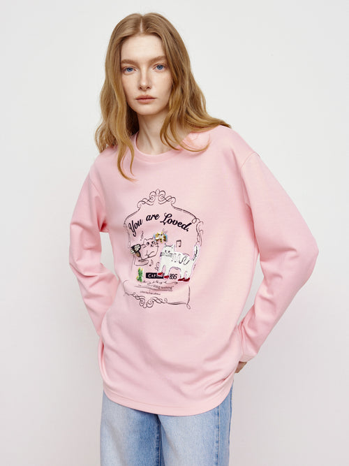 Cat Print Paired With Tee Pink