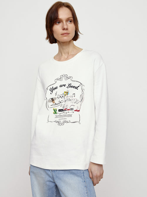 Cat Print Paired With Tee White