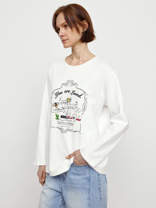 Cat Print Paired With Tee White
