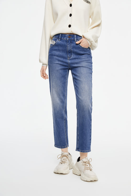 Washed Blue Denim Pencil Pants