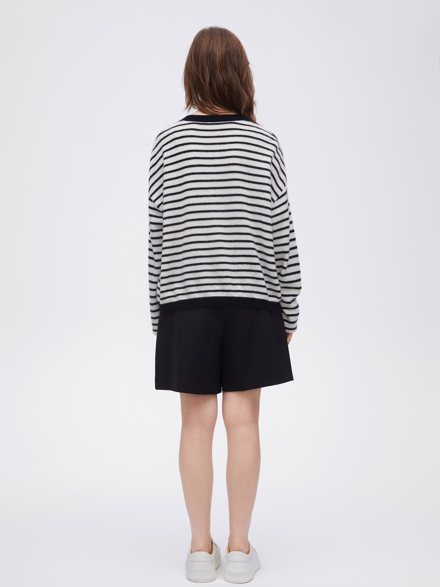 Black & White Stripe Brushed Knitted Jumper