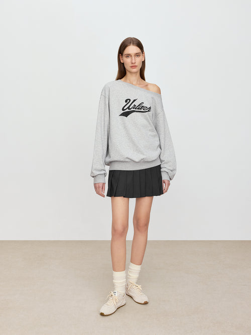 Slanted Shoulder Floral Grey Hoodie