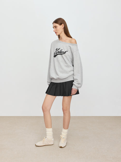 Slanted Shoulder Floral Grey Hoodie