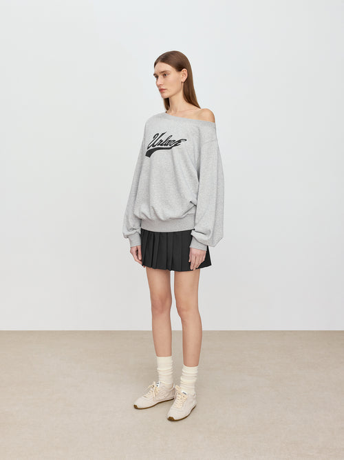 Slanted Shoulder Floral Grey Hoodie