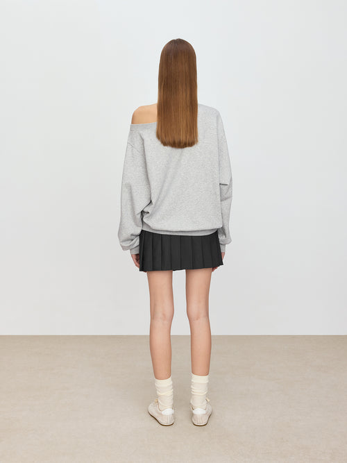 Slanted Shoulder Floral Grey Hoodie