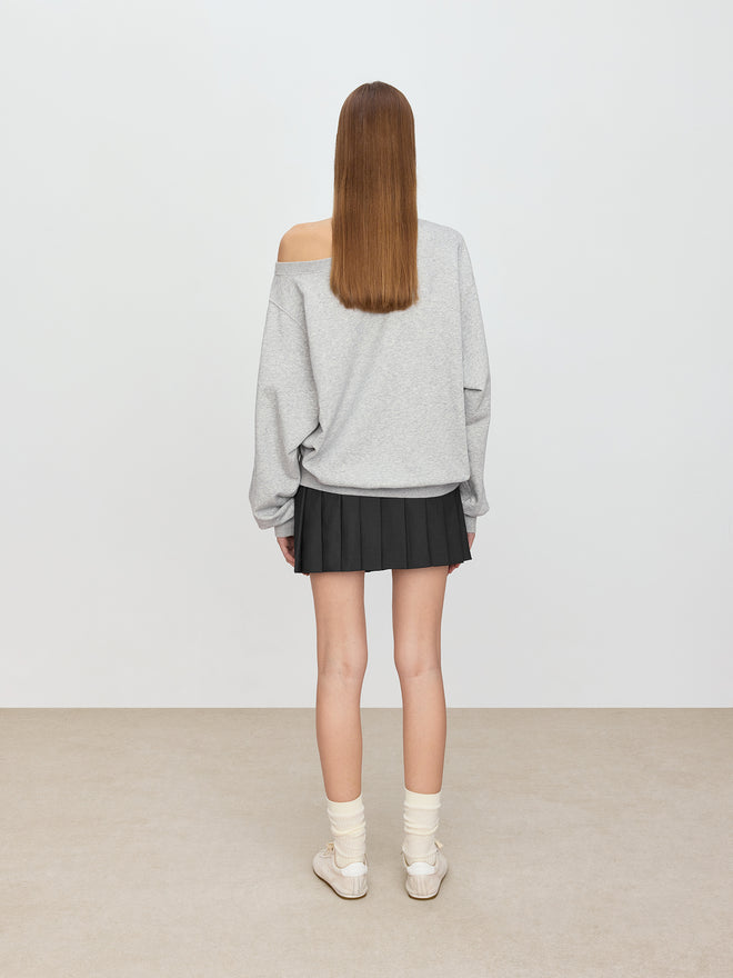 Slanted Shoulder Floral Grey Hoodie