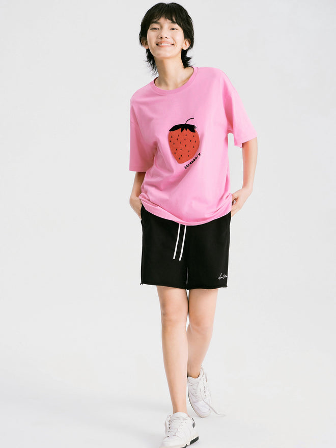 Fruit Pattern Tee-Rosy Red-Sample