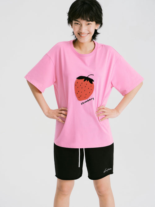 Fruit Pattern Tee-Rosy Red-Sample