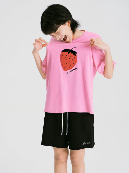 Fruit Pattern Tee-Rosy Red