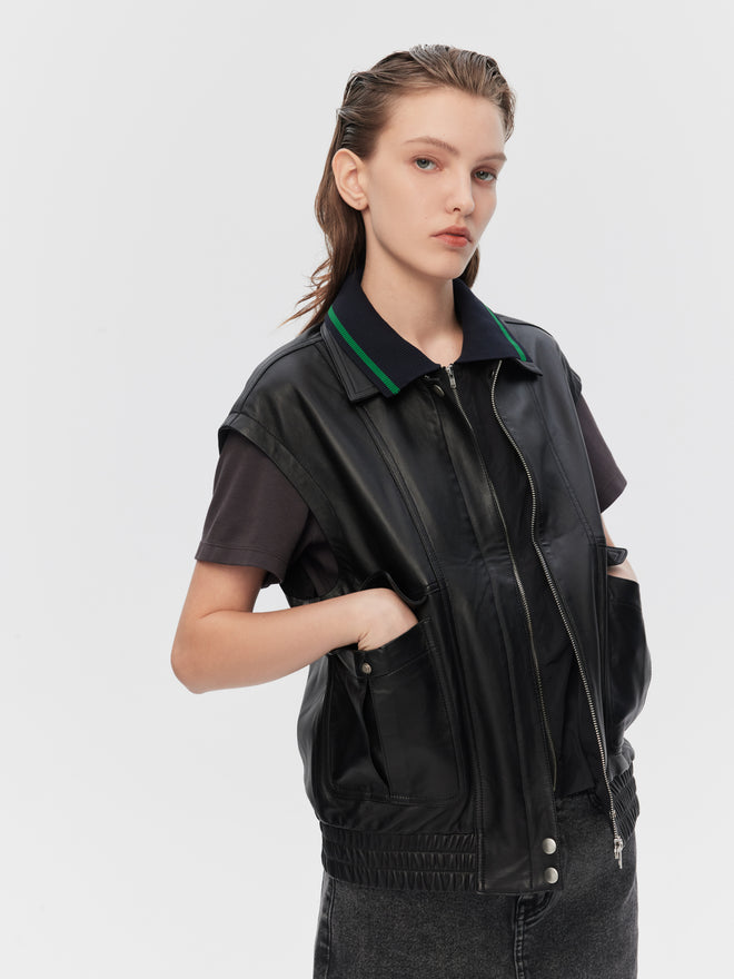Fake Two Piece Leather Vest - Urlazh New York