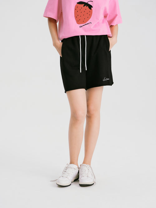 Casual Shorts With Rolled Hem-Black