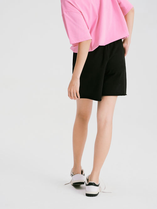 Casual Shorts With Rolled Hem-Black