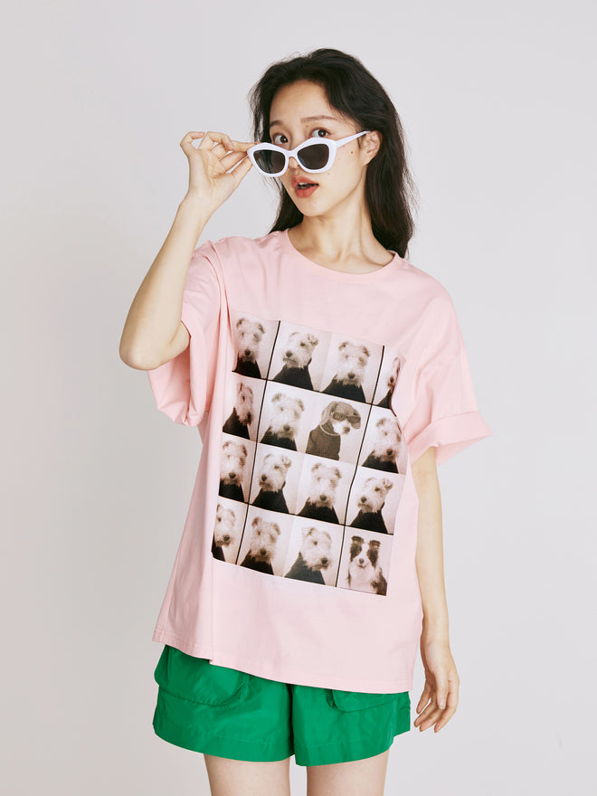 T-shirt à imprimé chien rose champagne