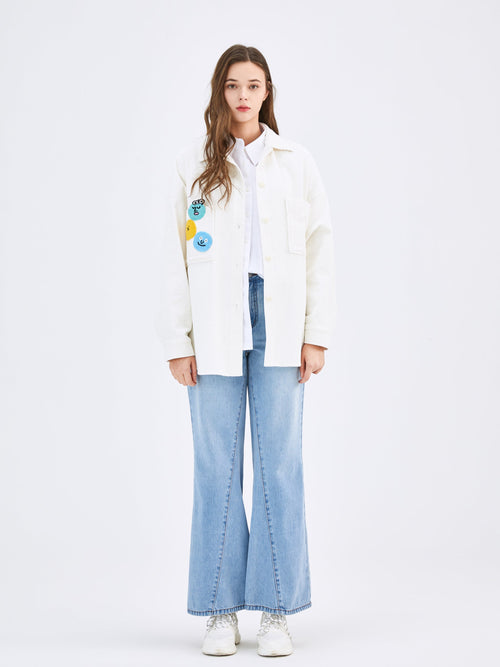 Emoji Embroidery Flared Jeans - Urlazh New York