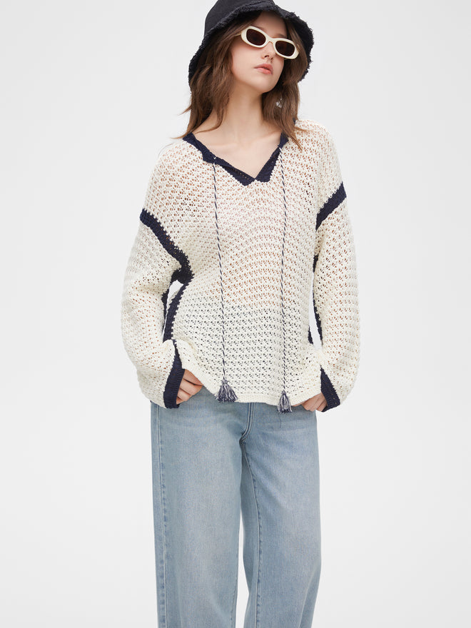 Pull col bénitier en tricot à découpes de couleurs contrastées