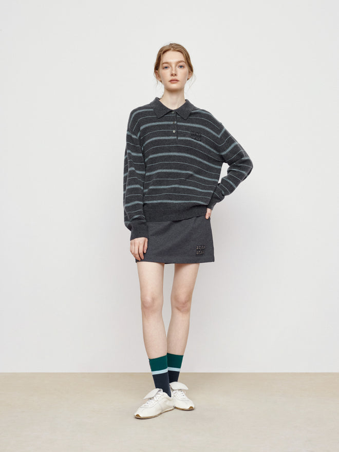 Retro Striped Polo Sweater