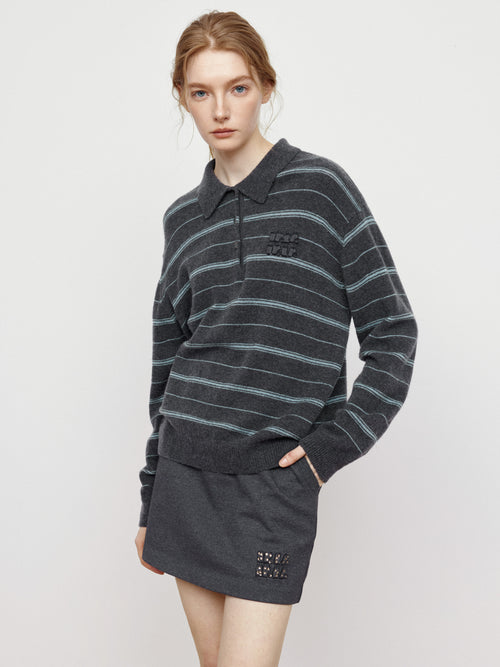 Retro Striped Polo Sweater