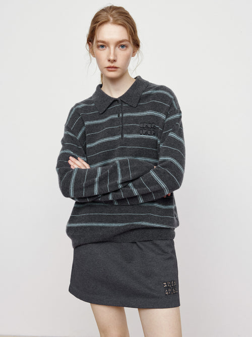 Retro Striped Polo Sweater