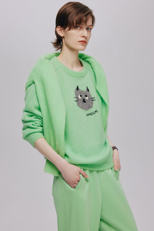 Cat Lime Green Sweater