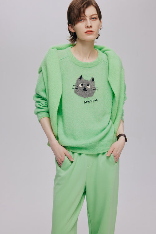 Cat Lime Green Sweater