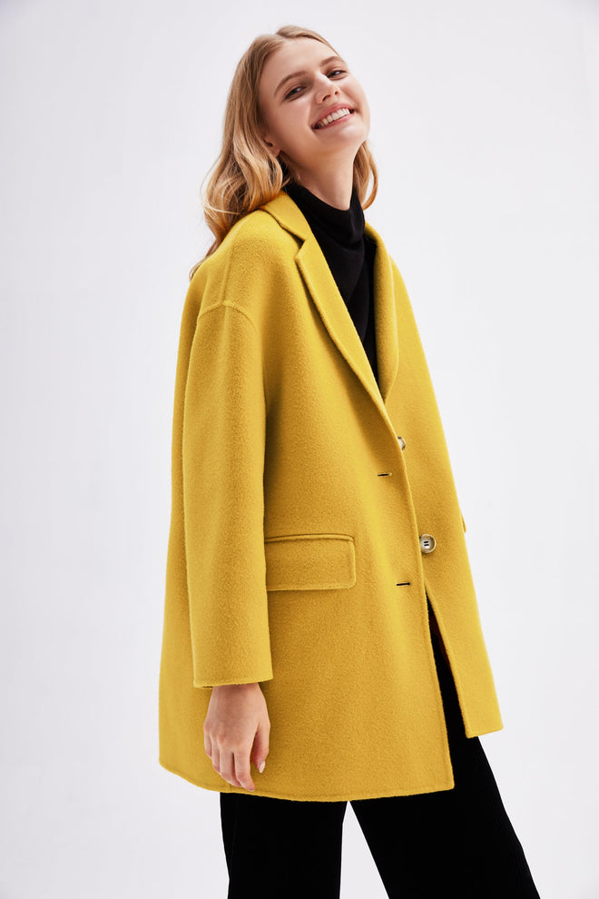 Yellow Single Breasted Wool Coat - Urlazh New York
